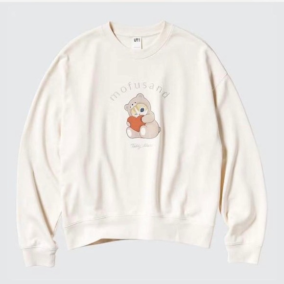 Uniqlo Tops - Uniqlo mofusand Teddy Meow Cat Crew Neck Sweatshirt Cream Size Small Anime Cute